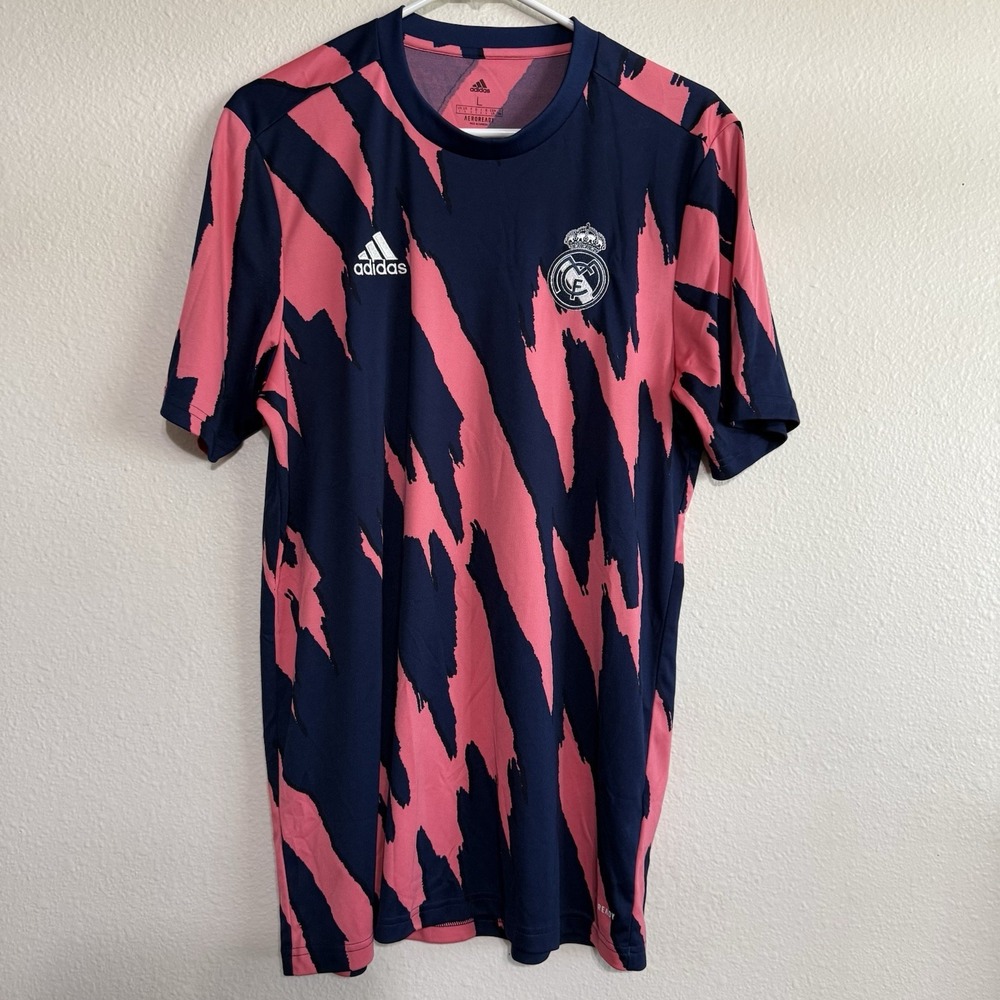 adidas Men's Size Large Dark Blue Short Sleeve Real Preshi Soccer Jersey Shirt